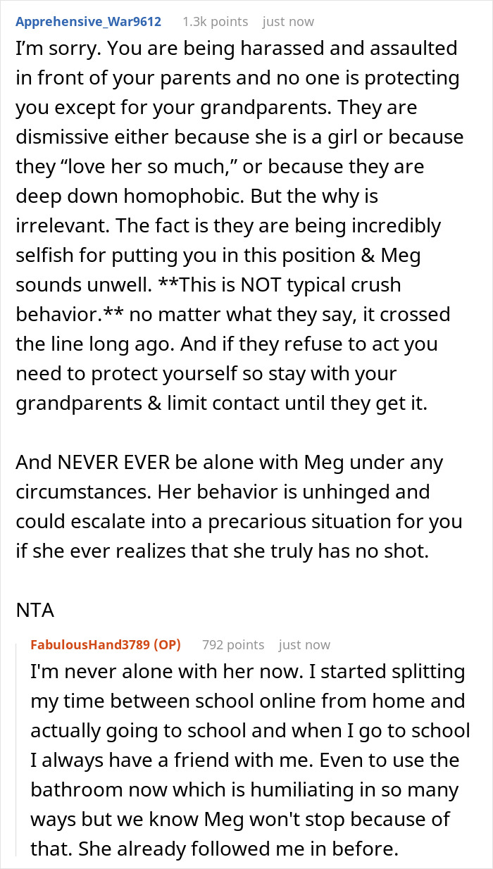 Reddit comments discuss teen harassment dismissed as "harmless prank" by parents, advice given for safety and support. Reddit comments discuss teen harassment dismissed as "harmless prank" by parents, advice given for safety and support.