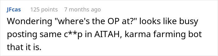 Comment on a social platform discussing karma farming, referencing the original poster. Comment on a social platform discussing karma farming, referencing the original poster.