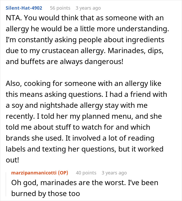 Reddit comments discussing allergies and gluten-free meal planning challenges. Reddit comments discussing allergies and gluten-free meal planning challenges.