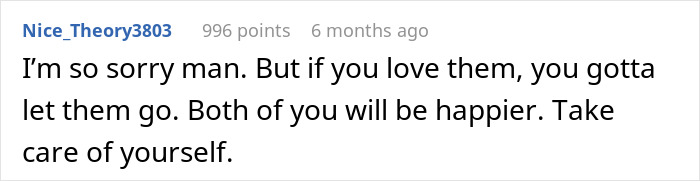 Comment expressing support and advice about coping after a wife came out as trans and relationship challenges. Comment expressing support and advice about coping after a wife came out as trans and relationship challenges.
