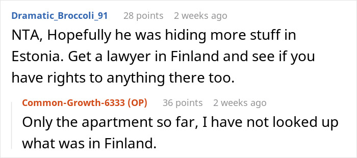 Reddit discussion about rights to apartment inheritance, involving lawyers in Finland and Estonia. Reddit discussion about rights to apartment inheritance, involving lawyers in Finland and Estonia.