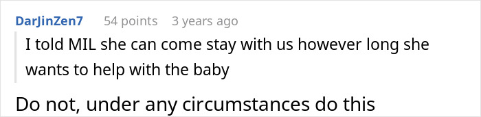 Comment thread about MIL taking baby, with warning against letting her stay. Comment thread about MIL taking baby, with warning against letting her stay.