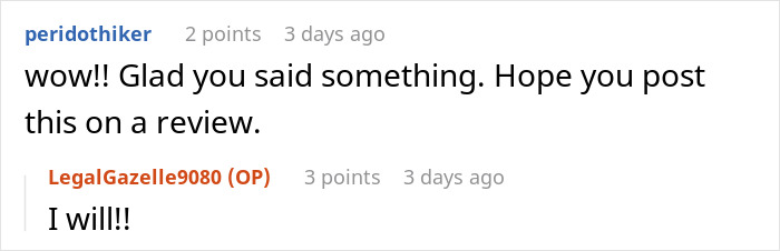 Customer reacts to nail salon prices, advised to post a review. Customer reacts to nail salon prices, advised to post a review.