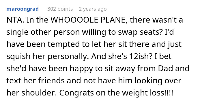 Reddit comment discussing a woman booking two plane seats and refusing to share. Reddit comment discussing a woman booking two plane seats and refusing to share.