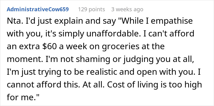 Text exchange about friend eating $60 of groceries, citing unaffordability due to high cost of living. Text exchange about friend eating $60 of groceries, citing unaffordability due to high cost of living.