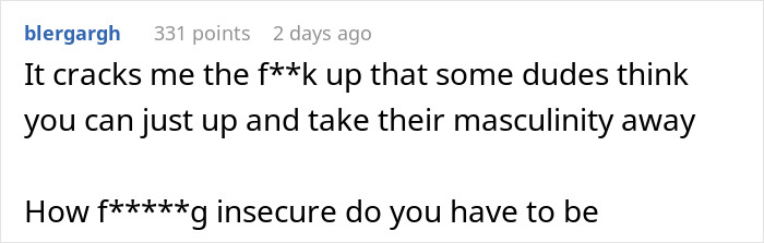 Comment discussing fragile male ego and insecurity in response to a story about a boomer nearly drowning.