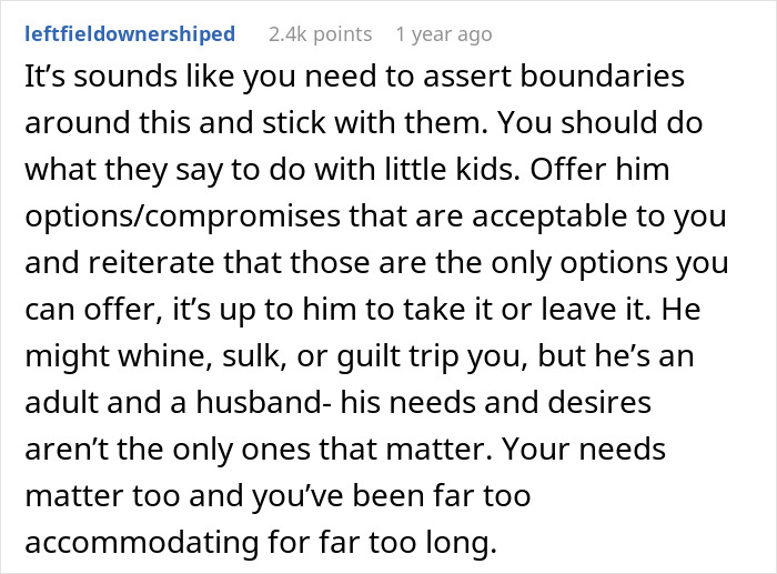 Comment discussing boundaries in a relationship, advising a woman on assertiveness. Comment discussing boundaries in a relationship, advising a woman on assertiveness.