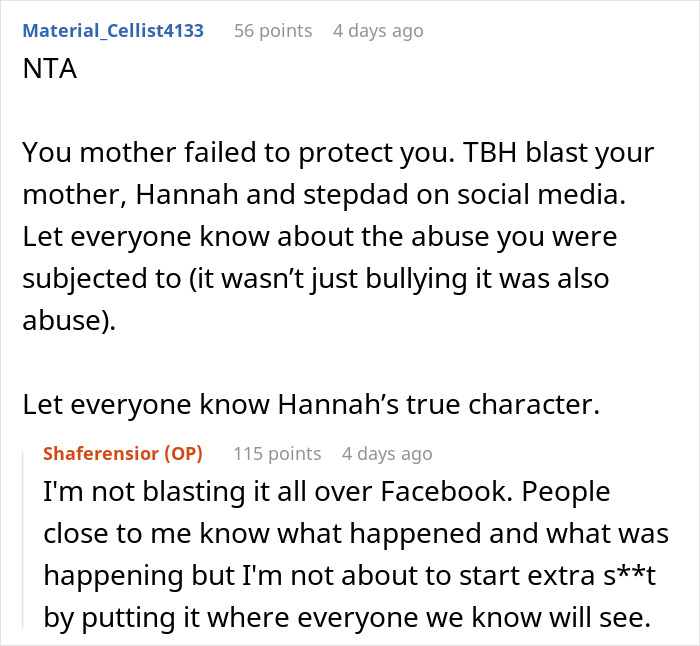 Reddit thread discussing a teen's decision to live with dad after drama with stepdaughter. Reddit thread discussing a teen's decision to live with dad after drama with stepdaughter.