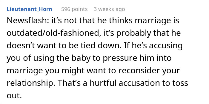 Comment about marriage skepticism, discussing relationship pressures and accusations. Comment about marriage skepticism, discussing relationship pressures and accusations.