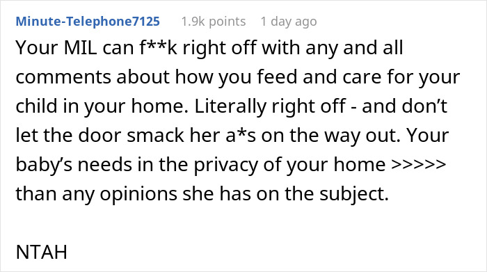 Comment defending breastfeeding against MIL's rude remarks. Comment defending breastfeeding against MIL's rude remarks.