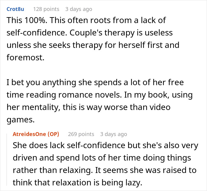 Text on a forum discussing if video games are juvenile, mentioning self-confidence and romance novels. Text on a forum discussing if video games are juvenile, mentioning self-confidence and romance novels.