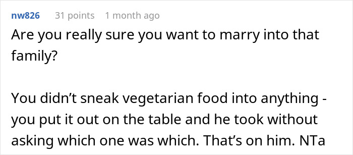 Reddit comment discussing vegetarian meatballs and a father-in-law's reaction. Reddit comment discussing vegetarian meatballs and a father-in-law's reaction.