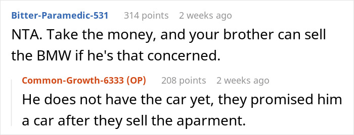 Bitter-Paramedic-531 and Common-Growth-6333 discuss keeping money from parents' apartment sale in online comments. Bitter-Paramedic-531 and Common-Growth-6333 discuss keeping money from parents' apartment sale in online comments.