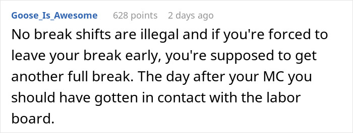 Forum comment on break policy legality and labor rights advice. Forum comment on break policy legality and labor rights advice.