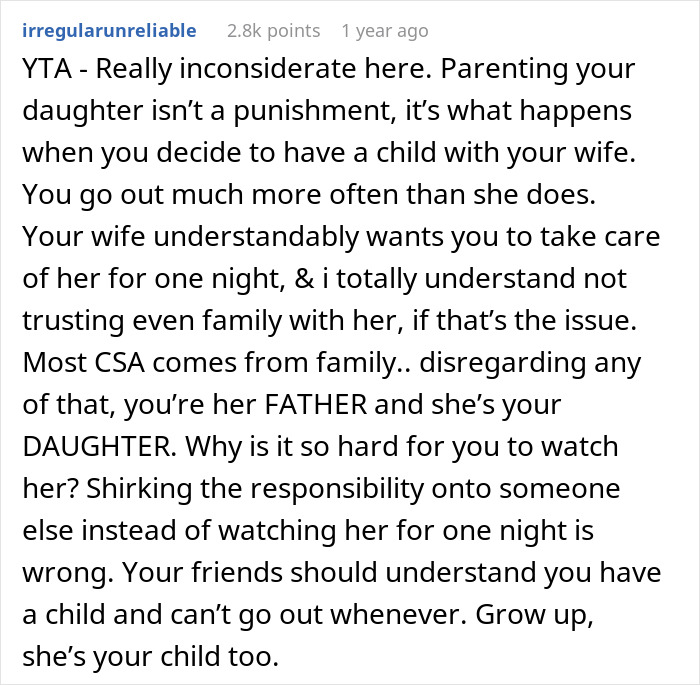 Man Refuses To Watch Daughter On Wife’s Night Out: “A Form Of Punishment” Man Refuses To Watch Daughter On Wife’s Night Out: “A Form Of Punishment”