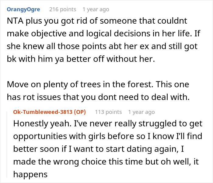 Reddit users discuss someone being better off after an ex returns to a former partner before Valentine's Day. Reddit users discuss someone being better off after an ex returns to a former partner before Valentine's Day.