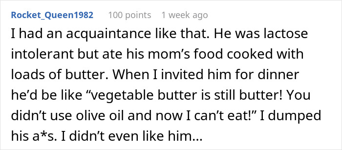 Comment about someone changing dinner plans for dietary needs, then eating foods they complained about. Comment about someone changing dinner plans for dietary needs, then eating foods they complained about.