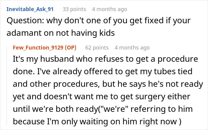 Reddit discussion about birth control and readiness for kids between users. Reddit discussion about birth control and readiness for kids between users.