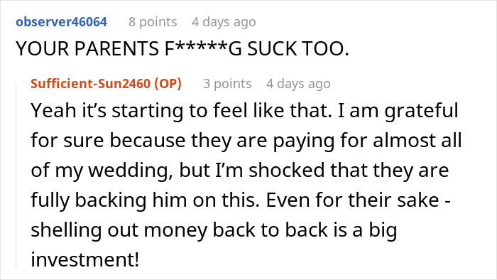 Sibling wedding clash discussed in a heated online comment exchange. Sibling wedding clash discussed in a heated online comment exchange.