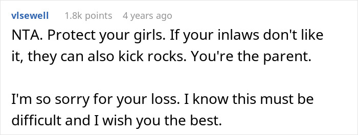 Comment discussing in-laws and parental protection amid spiteful accusations. Comment discussing in-laws and parental protection amid spiteful accusations.