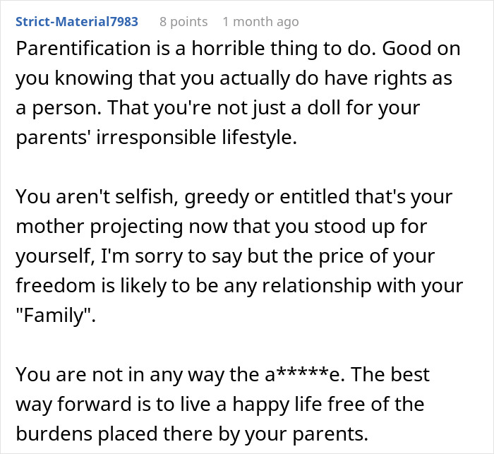 Text conversation discussing parentification and its effects on freedom and family. Text conversation discussing parentification and its effects on freedom and family.
