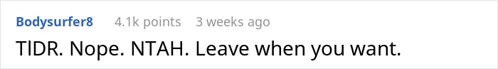 Comment supporting leaving wedding early due to no plus one. Comment supporting leaving wedding early due to no plus one.