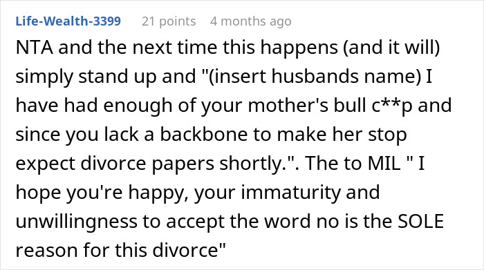 Text post about MIL jokingly interfering with son's birth control, causing marital conflict. Text post about MIL jokingly interfering with son's birth control, causing marital conflict.