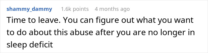 Text comment on a social media post about boyfriend depriving girlfriend of proper sleep, showing concern and advice.