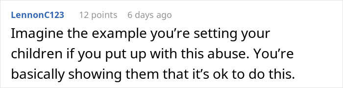 Text comment discussing the impact of anger and abuse on setting examples for children. Text comment discussing the impact of anger and abuse on setting examples for children.