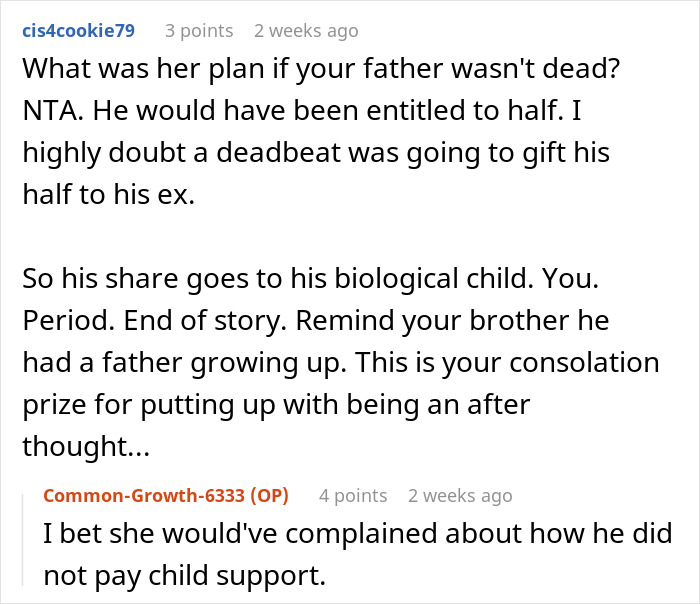 Reddit comment discussing fairness in sharing money from parents’ apartment, mentioning child support concerns. Reddit comment discussing fairness in sharing money from parents’ apartment, mentioning child support concerns.