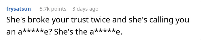 Comment questioning who's the real a*****e in the context of trust issues. Comment questioning who's the real a*****e in the context of trust issues.