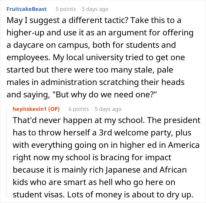 Discussion on university campus daycare and challenges, highlighting the need for better childcare options for students. Discussion on university campus daycare and challenges, highlighting the need for better childcare options for students.