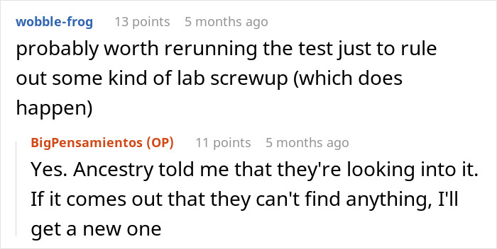Discussion on DNA test accuracy in an online thread with users seeking solutions to potential lab errors. Discussion on DNA test accuracy in an online thread with users seeking solutions to potential lab errors.