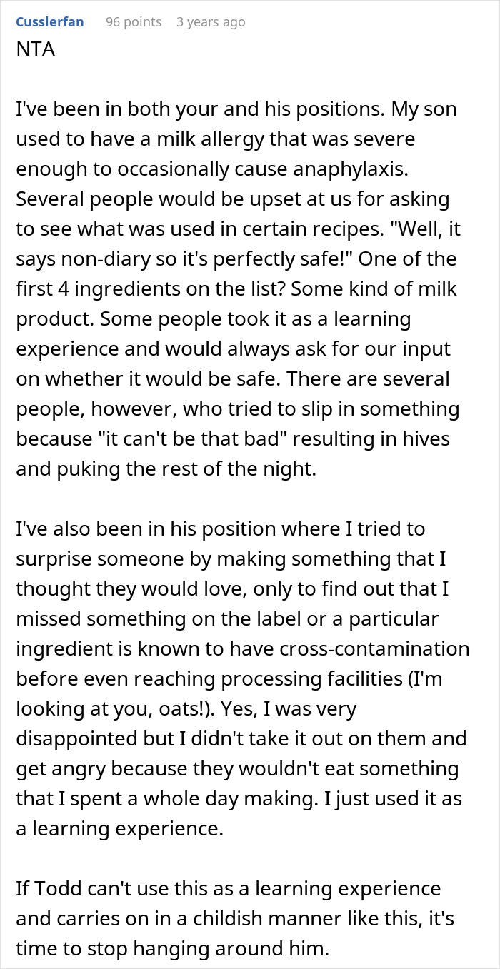 Text discussing a situation where someone prepared a gluten-free meal for a friend who refused to eat it. Text discussing a situation where someone prepared a gluten-free meal for a friend who refused to eat it.