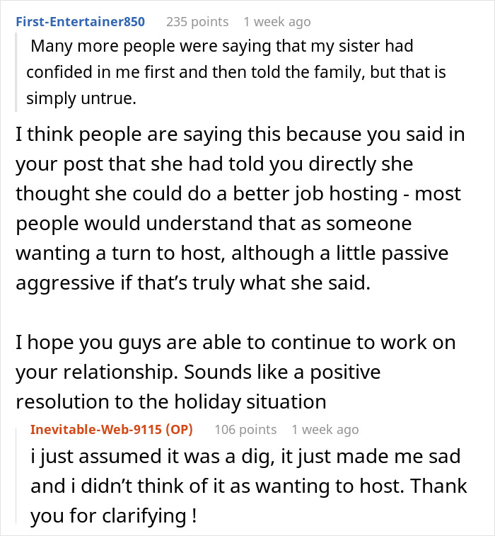 Reddit thread discussing quickly shutting down sister after trying to change tradition, focusing on family hosting conflict resolution. Reddit thread discussing quickly shutting down sister after trying to change tradition, focusing on family hosting conflict resolution.