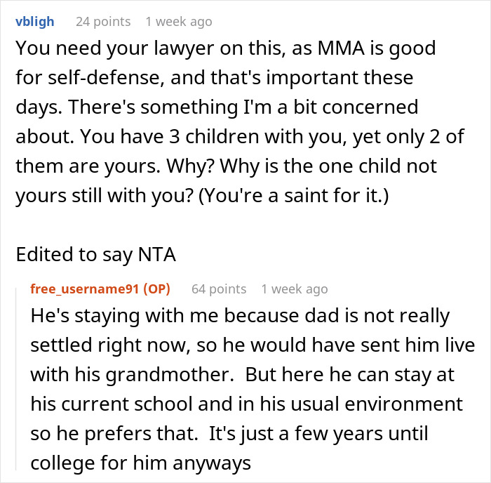 Discussion about kids' MMA classes being aggressive, with parents exchanging views on custody and environment stability. Discussion about kids' MMA classes being aggressive, with parents exchanging views on custody and environment stability.