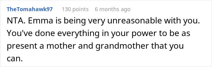 Reddit comment addressing unreasonable expectations for a mother and grandmother. Reddit comment addressing unreasonable expectations for a mother and grandmother.