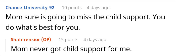 Discussion on choosing dad's house in online comments, mentioning child support. Discussion on choosing dad's house in online comments, mentioning child support.