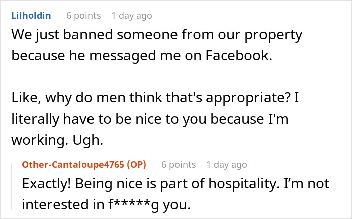 Conversation about a woman's clever escape from a delusional client, discussing hospitality boundaries and inappropriate behavior. Conversation about a woman's clever escape from a delusional client, discussing hospitality boundaries and inappropriate behavior.