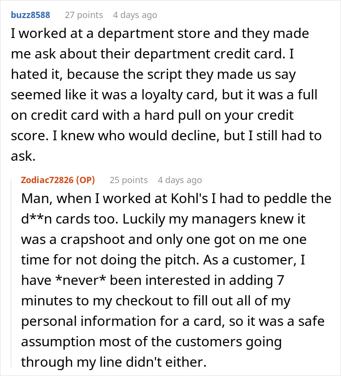 Grocery store employee shares experiences following strict credit card policy, leaving manager at a loss for words. Grocery store employee shares experiences following strict credit card policy, leaving manager at a loss for words.