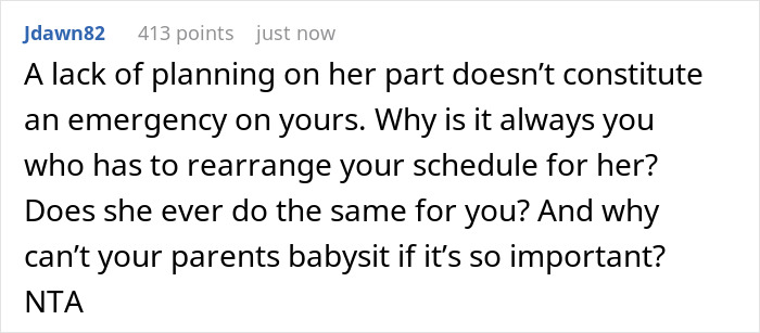 Comment discussing babysit responsibilities and balancing sister’s kids with work and dinner plans. Comment discussing babysit responsibilities and balancing sister’s kids with work and dinner plans.