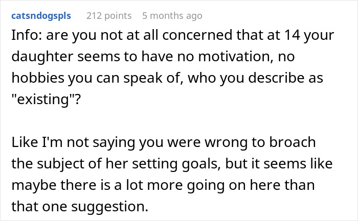 Reddit comment questioning a teen's lack of motivation, hobbies, and goal setting. Reddit comment questioning a teen's lack of motivation, hobbies, and goal setting.