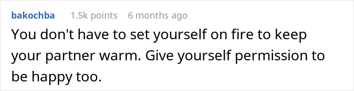 Screenshot of a supportive comment about coping after a wife came out as trans, encouraging self-care and happiness. Screenshot of a supportive comment about coping after a wife came out as trans, encouraging self-care and happiness.