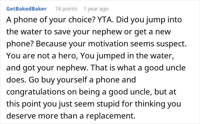 Comment about uncle turning into lifeguard to save nephew from drowning, criticizing negligent dad’s lack of responsibility.