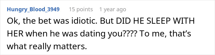 Comment questioning a fiancé's fidelity after a bet involving the bride and her best friend is revealed. Comment questioning a fiancé's fidelity after a bet involving the bride and her best friend is revealed.