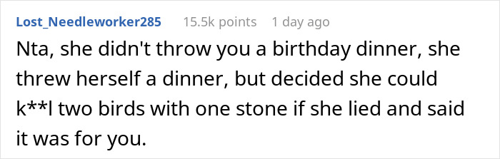 Comment about turning a birthday dinner into someone else's celebration. Comment about turning a birthday dinner into someone else's celebration.
