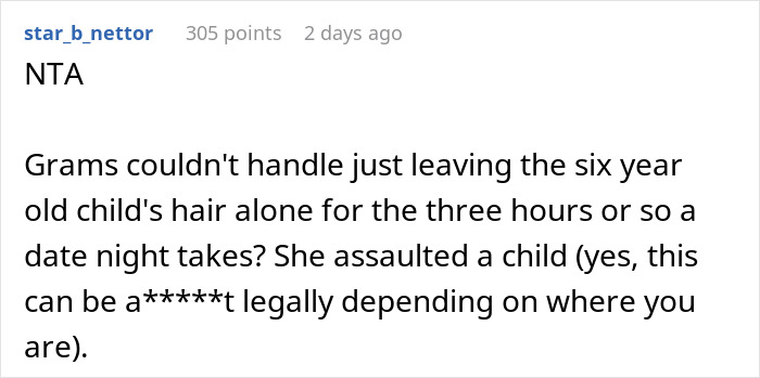 Reddit comment criticizing MIL for cutting child's hair without permission. Reddit comment criticizing MIL for cutting child's hair without permission.