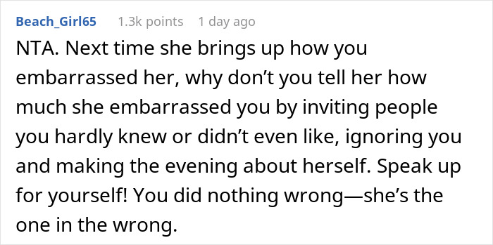 Comment on a post about walking out of a birthday dinner due to it becoming a partner's celebration. Comment on a post about walking out of a birthday dinner due to it becoming a partner's celebration.