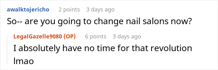 Reddit comment thread discussing nail salon prices. Reddit comment thread discussing nail salon prices.