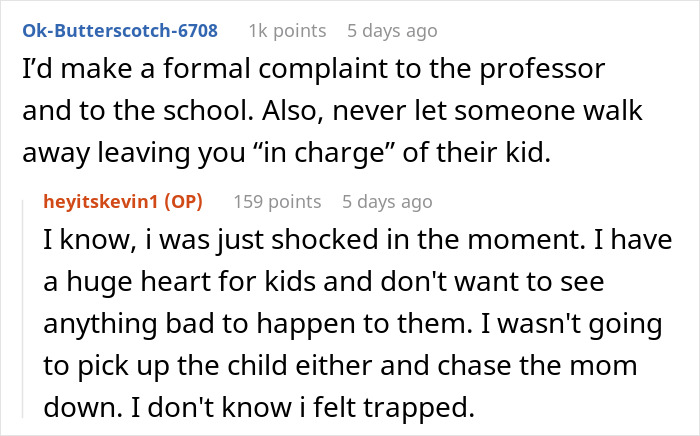 Reddit comments discussing a mom bringing her 3-year-old to college, addressing concerns and reactions. Reddit comments discussing a mom bringing her 3-year-old to college, addressing concerns and reactions.